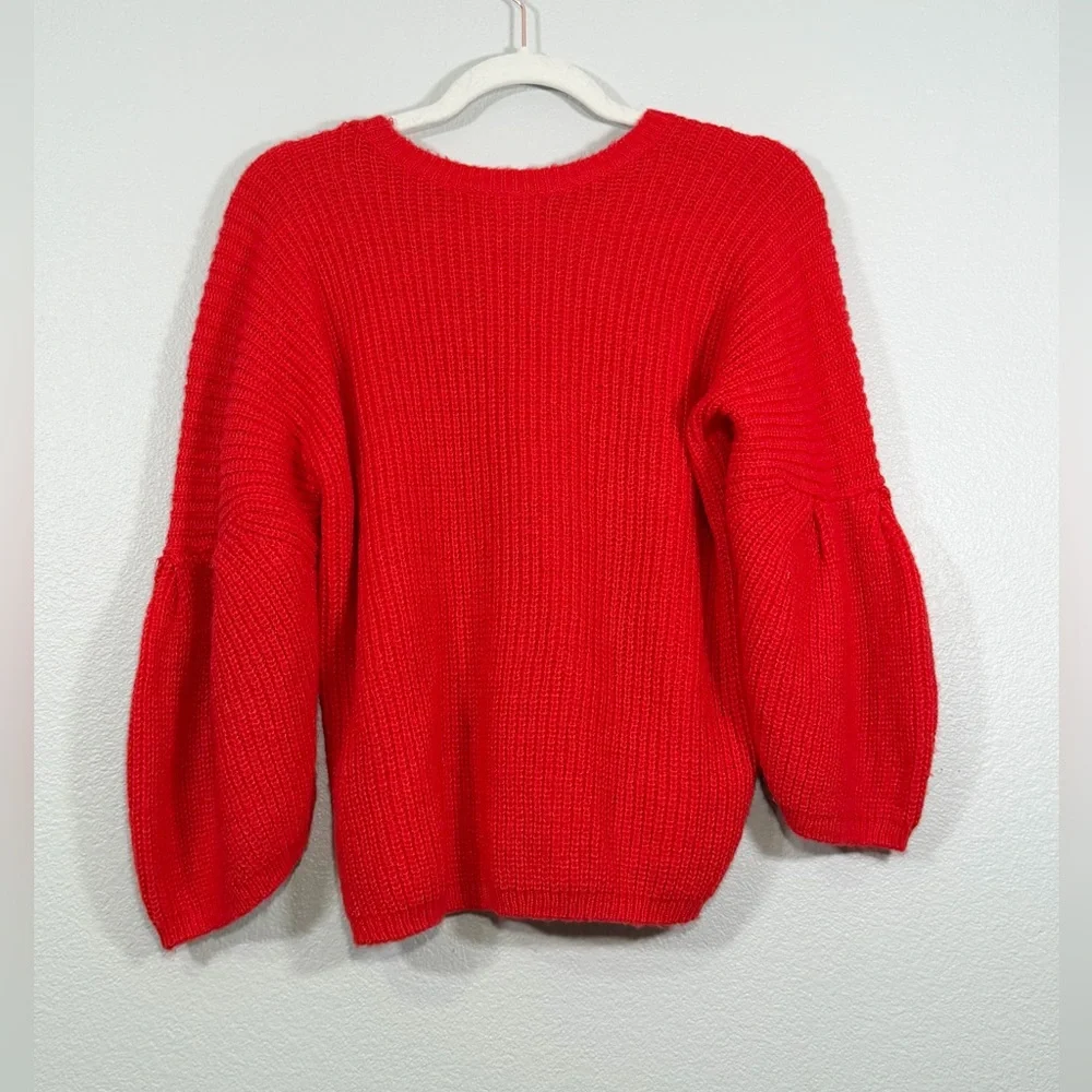 Leith Sweater Crew Neck Balloon Sleeve Knit Pullover Red Holiday Shirt Women S